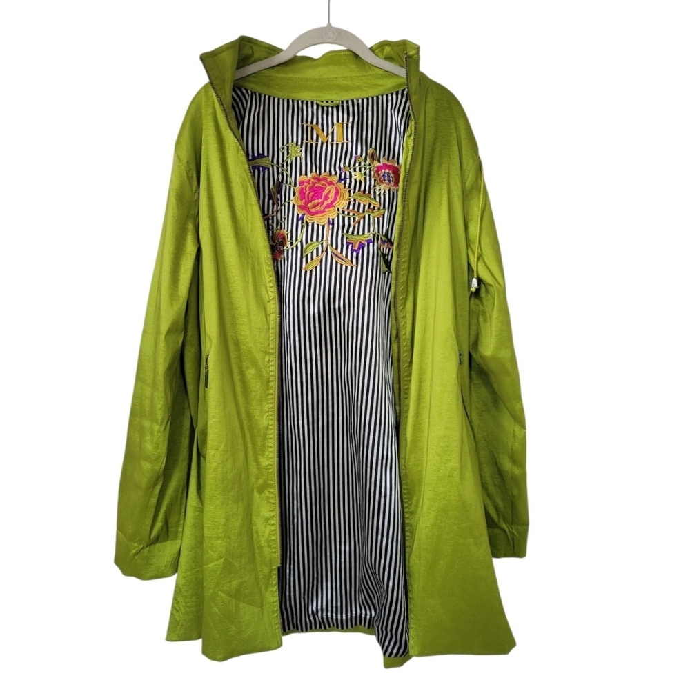 Mycra Pac One Grass Green Travel Jacket Hooded Artsy Statement Coat M/L